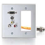 RapidRun® Double Gang Integrated VGA (HD15) + 3.5mm + RCA Audio/Video + Decora® Style Cut-Out Wall Plate